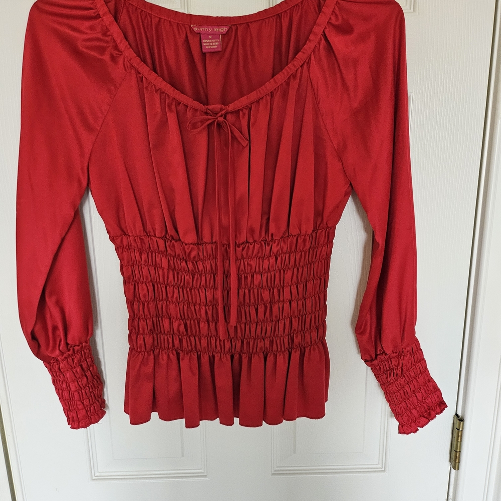 Sunny Leigh Vibrant Red Smocked Blouse
